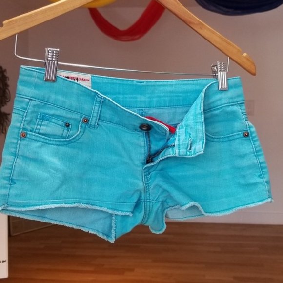 Frayed Blue Low Rise Jean Shorts - Picture 1 of 3